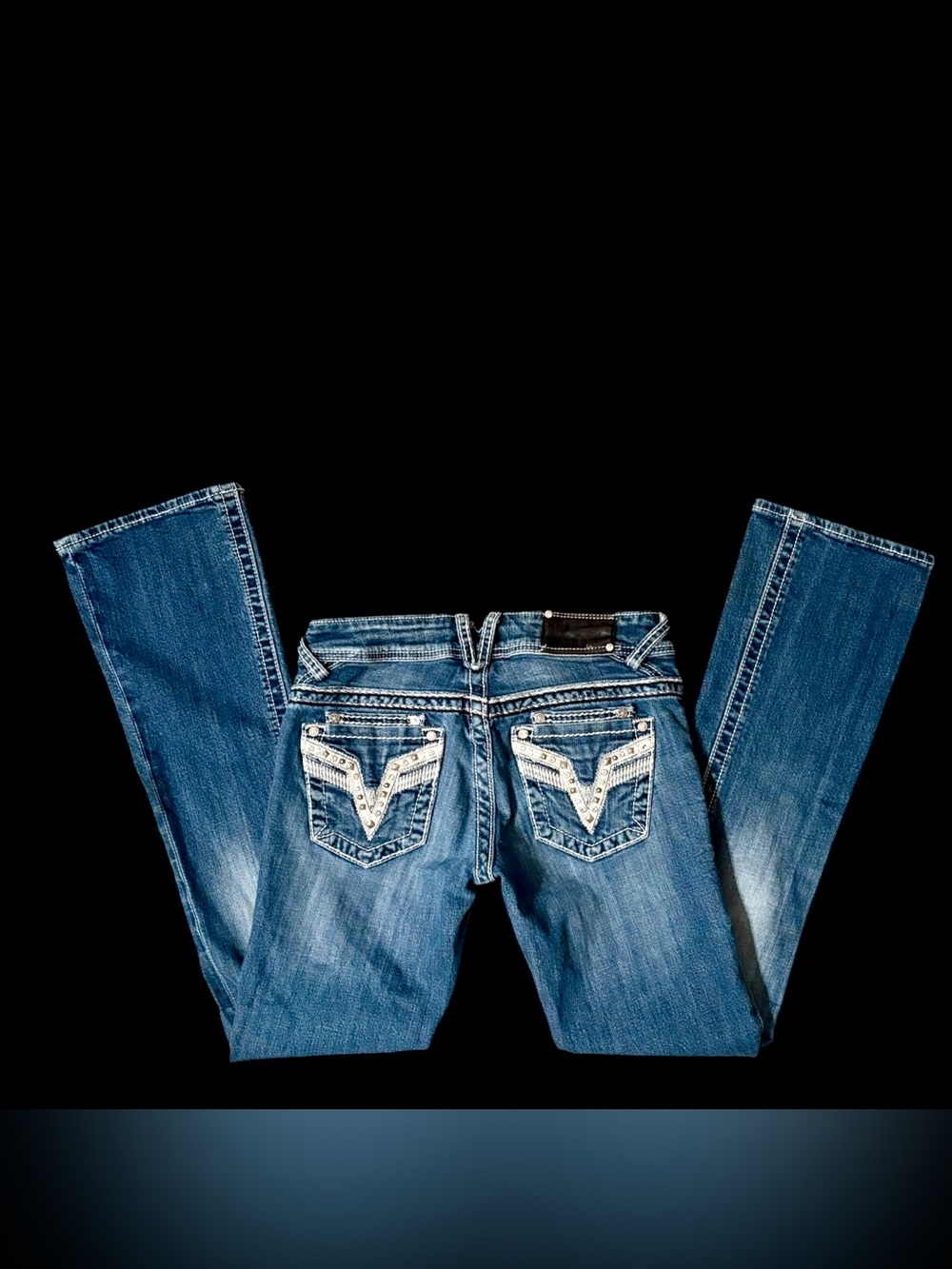 Y2K Vigoss “The Dublin” Slim Bootcut Jeans 1/33 Embellished Rhinestone Pockets